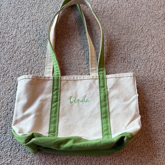 L.L. Bean Boat & Tote Medium Long Handle Spring  Floral Green Canvas Bag Classic - Picture 2 of 12